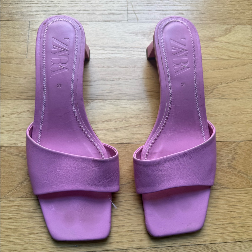 Zara Light Pink Square-Toe Sandals